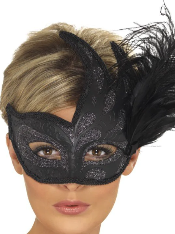 Smiffys Ornate Colombina Feather Mask Black from Nice 'n' Naughty