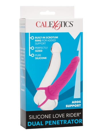 CalExotics Love Rider Silicone Dual Penetrator Strap On Pink from Nice 'n' Naughty
