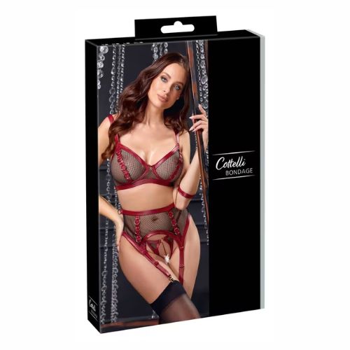 Cottelli Bondage 3Pc Mesh Bondage Suspender Set Black and Red from Nice 'n' Naughty