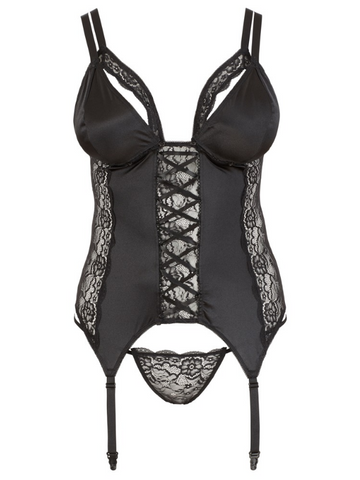 Cottelli Collection Satin & Floral Lace Basque Black from Nice 'n' Naughty
