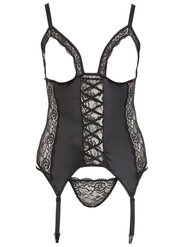 Cottelli Collection Satin & Floral Lace Basque Black from Nice 'n' Naughty