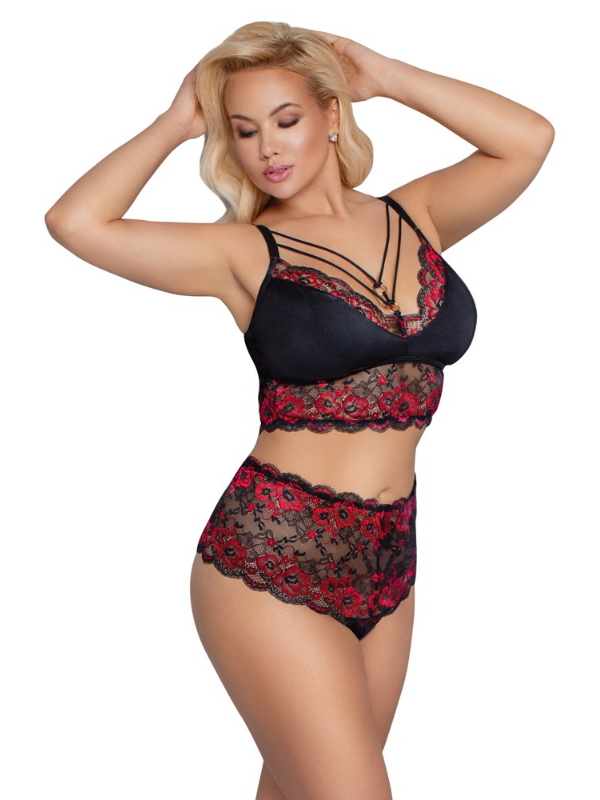 Cottelli Curves Bra and Brief Set Black and Red from Nice 'n' Naughty