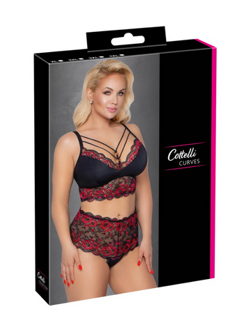 Cottelli Curves Bra and Brief Set Black and Red from Nice 'n' Naughty