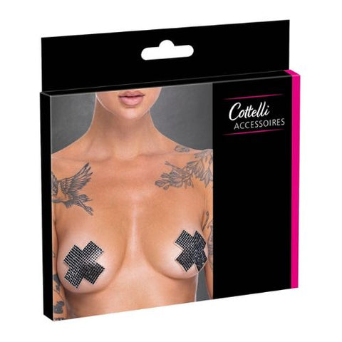 Cottelli Nipple Stickers Cross Black Nipple Pasties from Nice 'n' Naughty