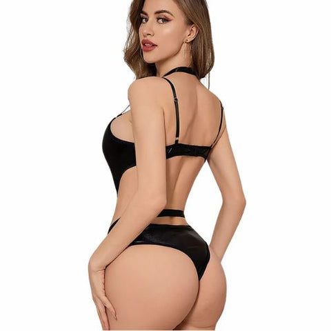 De Namour Faux Leather Open Back Bodysuit Black from Nice 'n' Naughty 