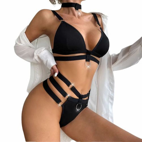 De Namour Strappy Two Piece Set with O-Rings Black from Nice 'n' Naughty