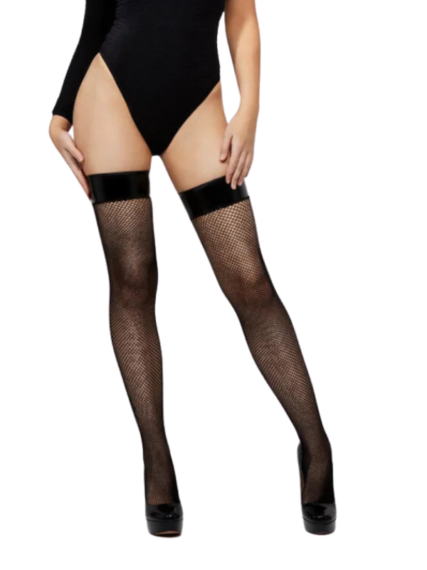 Fever Fishnet Stockings with Wet Look Top Black from Nice 'n' Naughty