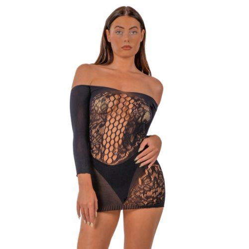 Lace by LJ Off the Shoulder Mini Dress Black from Nice 'n' Naughty
