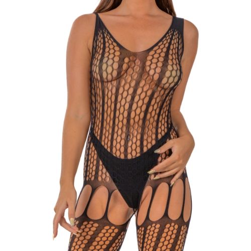 Lace by LJ Crochet Bodystocking with Lace Up Back Black from Nice 'n' Naughty