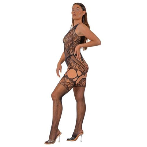 Lace by LJ Cut Out Lace Suspender Bodystocking Black from Nice 'n' Naughty