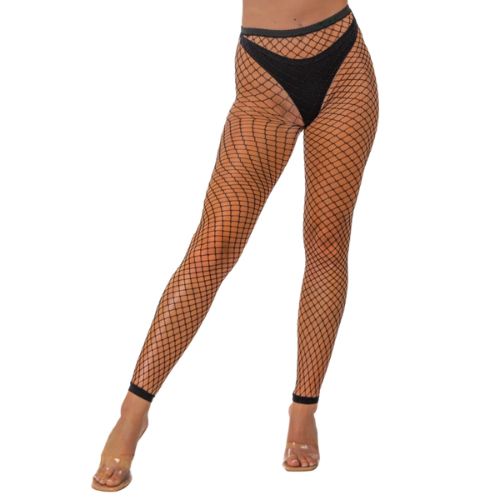 Lace by LJ One Size Industrial Net Footless Tights Black from Nice 'n' Naughty