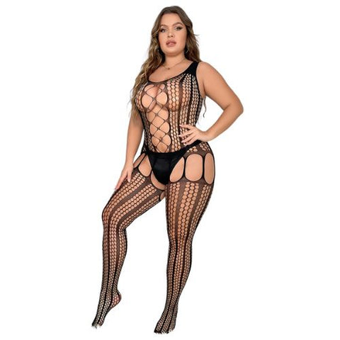 Lace by LJ Plus Size Lace Up Suspender Bodystocking from nice 'n' Naughty