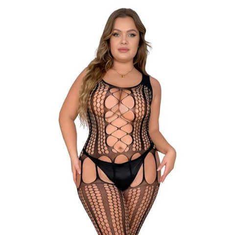 Lace by LJ Plus Size Lace Up Suspender Bodystocking from nice 'n' Naughty