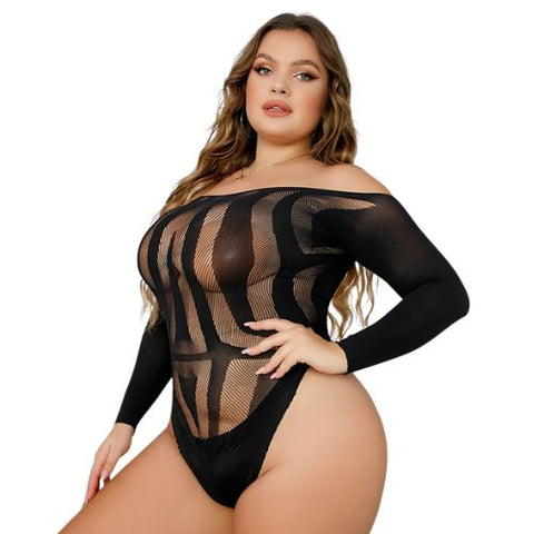 Lace by LJ Plus Size Long Sleeved Cut Out Back Bodysuit from Nice 'n' Naughty