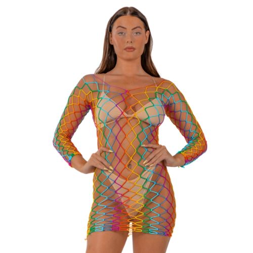Lace by LJ Rainbow Long Sleeved Mini Dress from Nice 'n' Naughty 