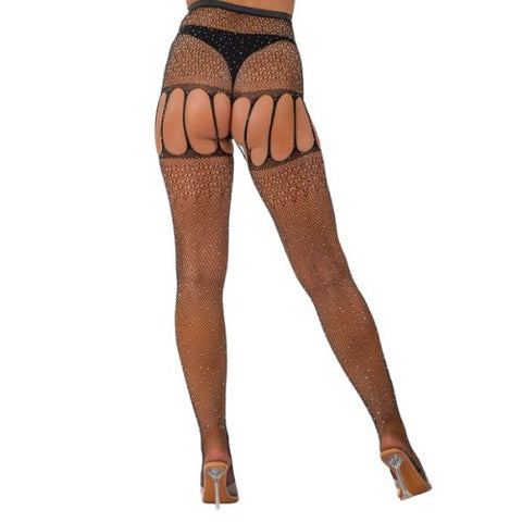 Lace by LJ Rhinestone Suspender Tights Black from Nice 'n' Naughty