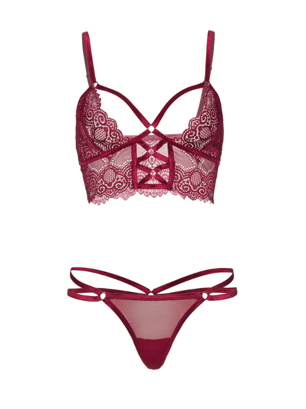 Leg Avenue 2Pc Lace Bralette with Sheer Thong Burgundy from Nice 'n' Naughty