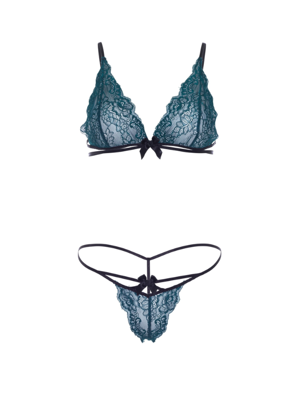 Leg Avenue Wrap Around Lace Bralette & String Panty Teal from Nice 'n' Naughty