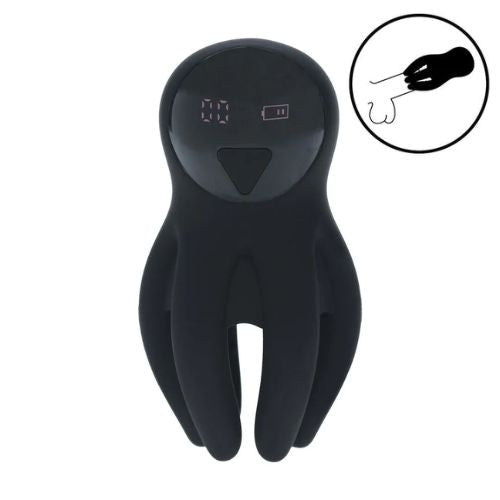 Levelz Digital Vibrating Silicone Penis Head Stimulator with Tentacles Black from Nice 'n' Naughty