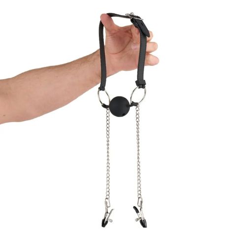 Me You Us Silicone Gag with Clamps Black from Nice 'n' Naughty