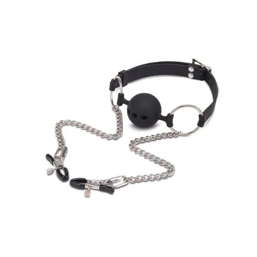 Me You Us Silicone Gag with Clamps Black from Nice 'n' Naughty