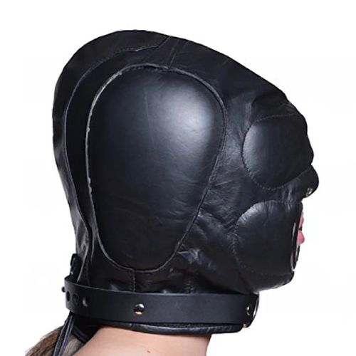 Nice 'n' Naughty Padded Leather Hood w Mouth Hole Black from Nice 'n' Naughty