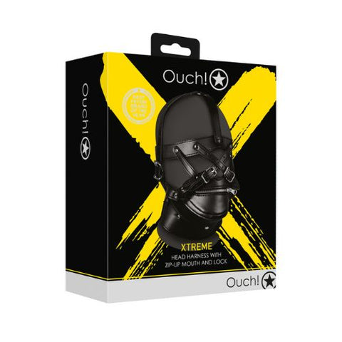 Ouch! Head Harness with Zip-up Mouth and Lock - Black from Nice 'n' Naughty