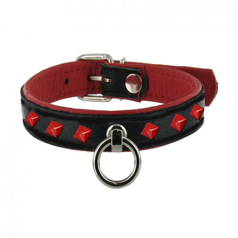 Black Label Leather Studded O-Ring Collar