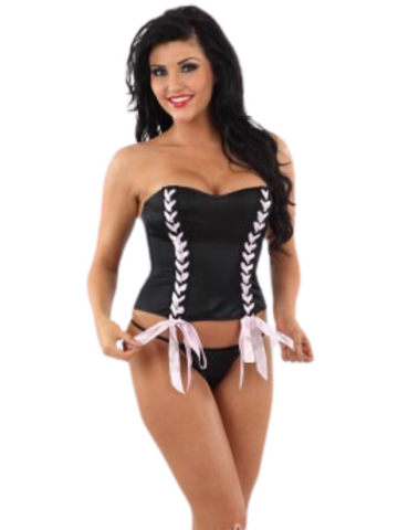 Classified Corset w Ribbon Trim & Matching G-String Set from Nice 'n' Naughty