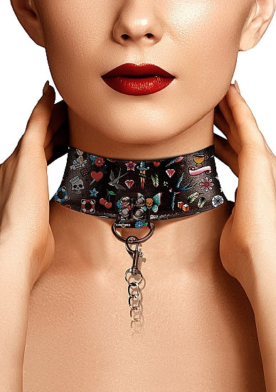 Ouch! Printed Collar With Leash