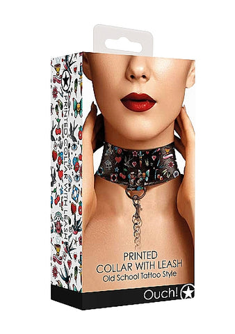 Ouch! Printed Collar With Leash